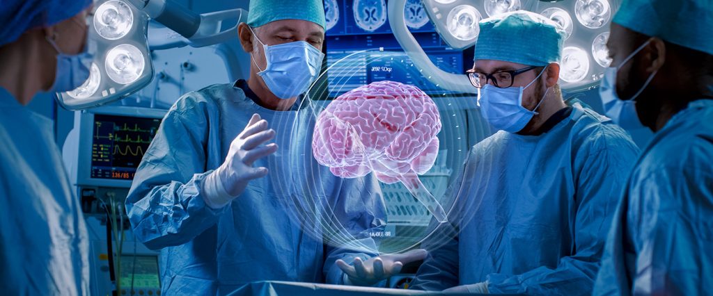 Surgeons using augmented reality